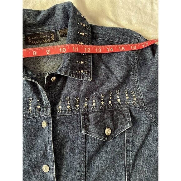 Womens Denim Jacket With Rhinestone & Stud Embellishments By Life Style Size M - Picture 7 of 9